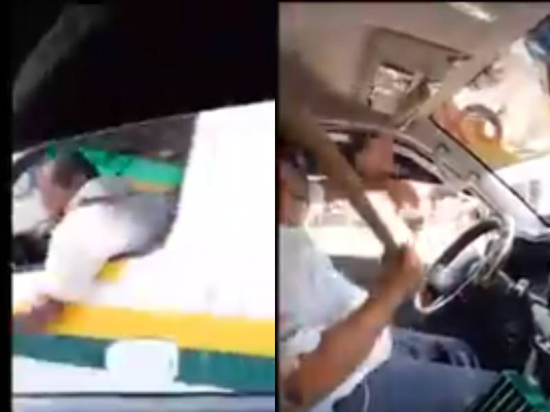 (VIDEO) Choferes de combis en Cancún se agarran a batazos