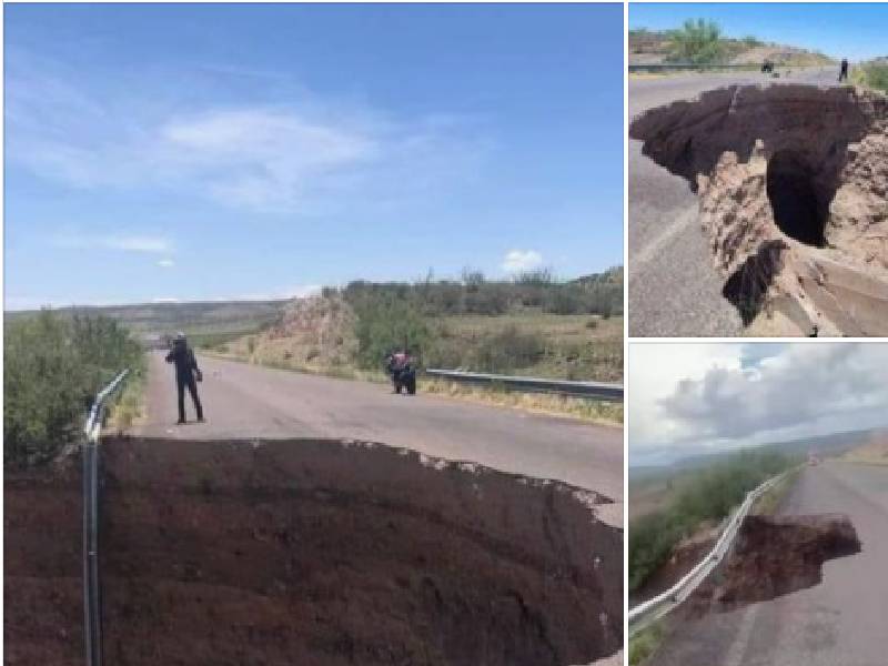 Mega socavón se traga tramo de carretera en Chihuahua (Fotos)