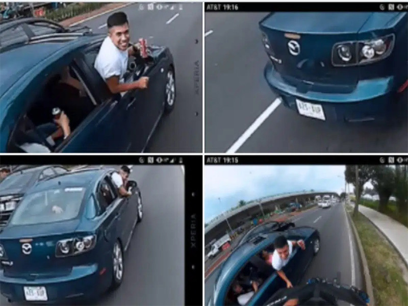 Así agredieron tripulantes de un automóvil a ciclista (VIDEO)
