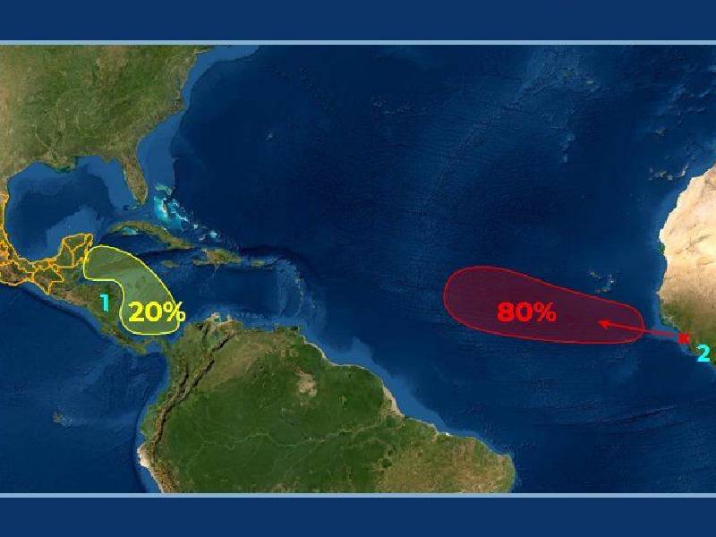 Se vigilan dos zonas de baja presión en el Mar Caribe