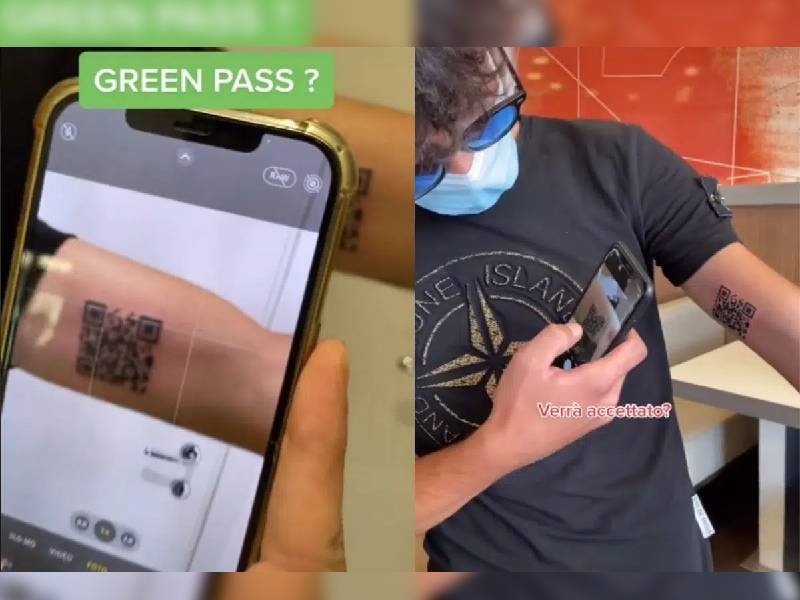 Video: Joven se tatúa QR de su pase de vacunación anticovid en el brazo; ya lo utilizó