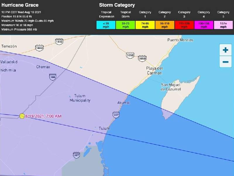 Reportan ligero cambio de trayectoria del huracán ÔÇÿGraceÔÇÖ; impactaría al sur de Tulum