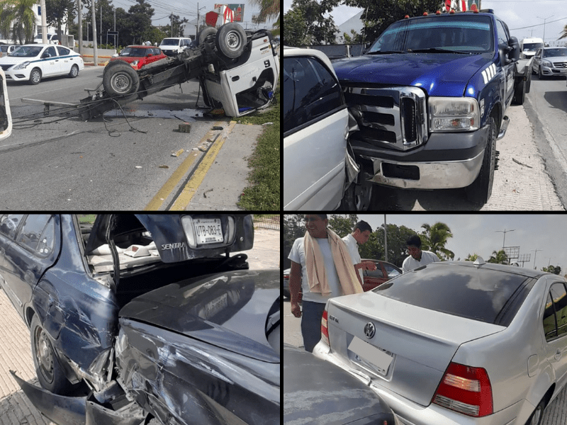 ¡Caos vehicular en Cancún! Reportan volcadura de camión y carambola de 7 autos