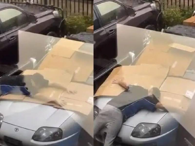 Video. Joven se viraliza en TikTok por proteger automóvil con su cuerpo durante una granizada