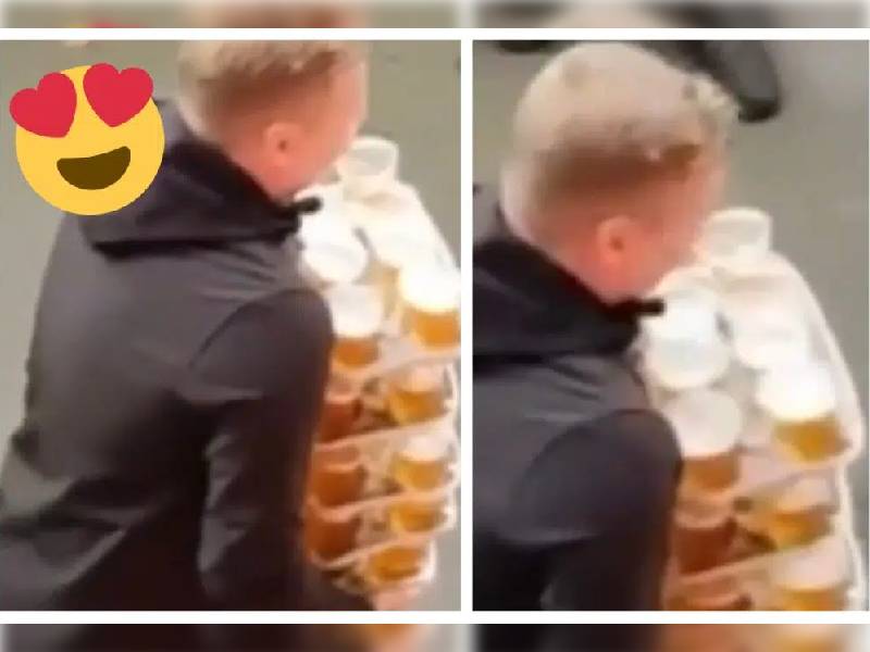 Vídeo: héroe sin capa. Joven carga 48 vasos de cerveza sin tirar una gota