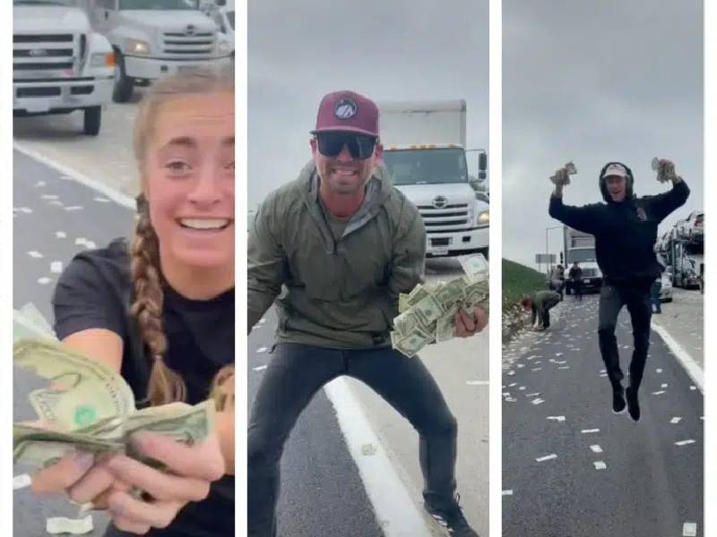 Video: camioneta de valores tira miles de dólares en autopista