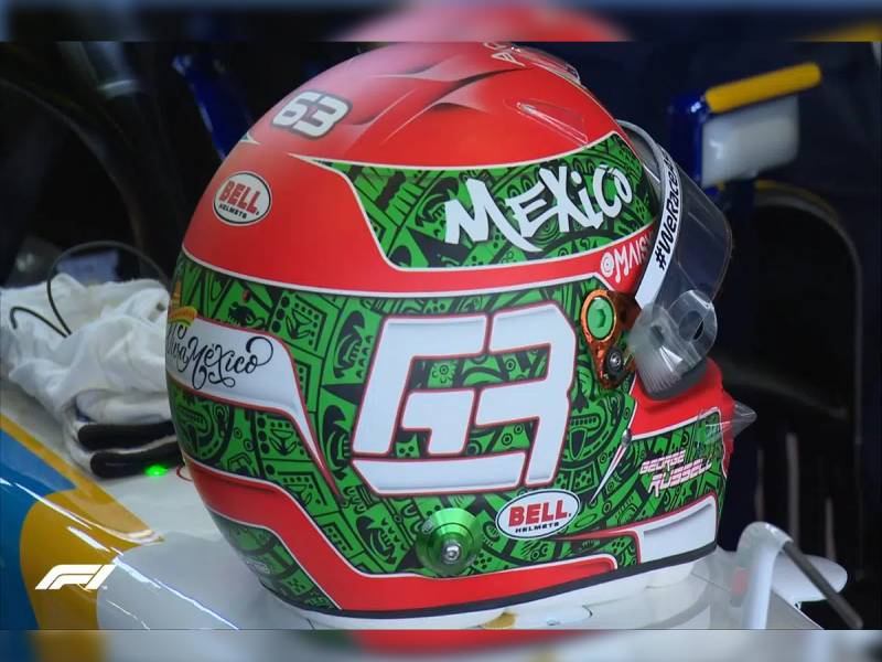George Russell luce casco conmemorativo al Gran Premio de México