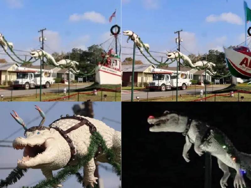 A falta de renos, ¿cocodrilos? se viralizan fotos de tan inusuales adornos navideños