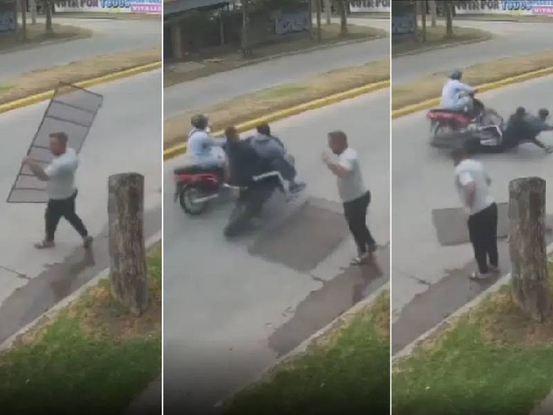 Video: Con un ÔÇ£rejazoÔÇØ un hombre detuvo a un par de ladrones que huían en moto