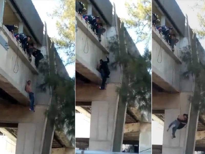 Video: ¡Acto heroico! Policía evita suicidio de hombre en paradero de Pantitlán