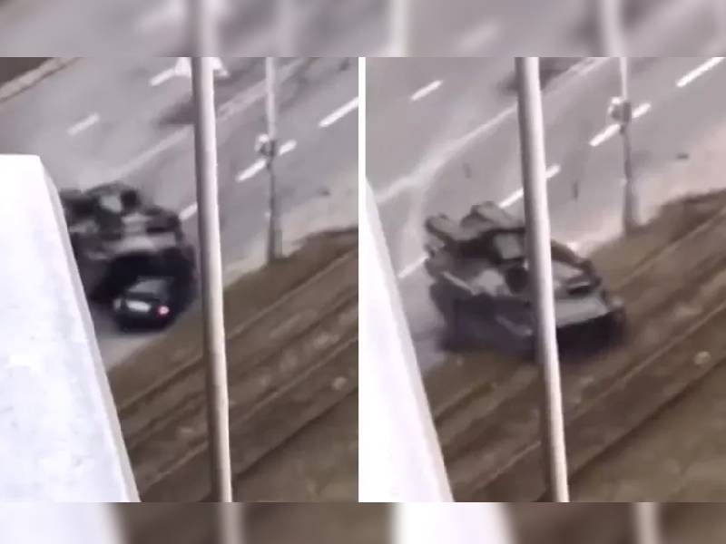 Video. Tanque ruso aplasta vehículo con adulto mayor en su interior