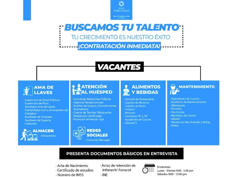 Grand Oasis Cancún busca talento ¡contratación inmediata!
