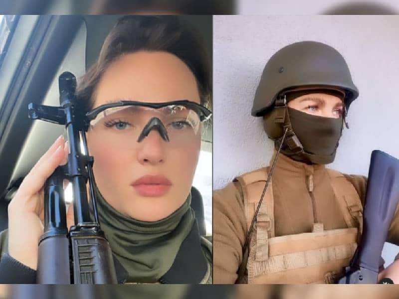 Miss Ucrania posa de nuevo junto a un arma