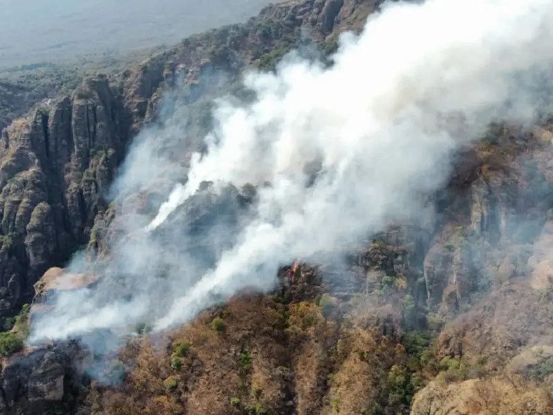 Guardia Nacional activa plan para combate incendio forestal en cerro del Tepozteco