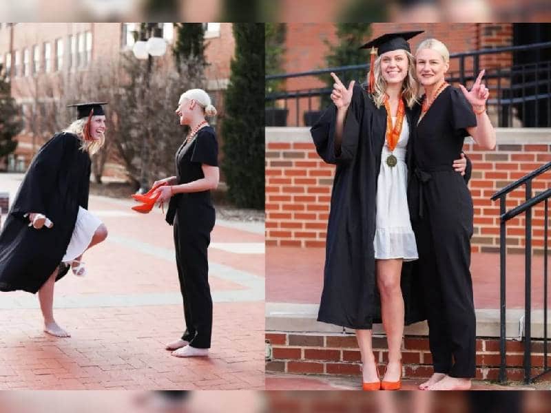 Académica presta sus zapatillas a estudiante para su foto de graduación