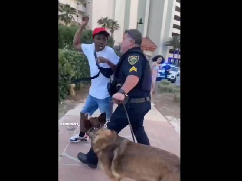 VIDEO: Oficial taclea a joven; perro policía lo defiende