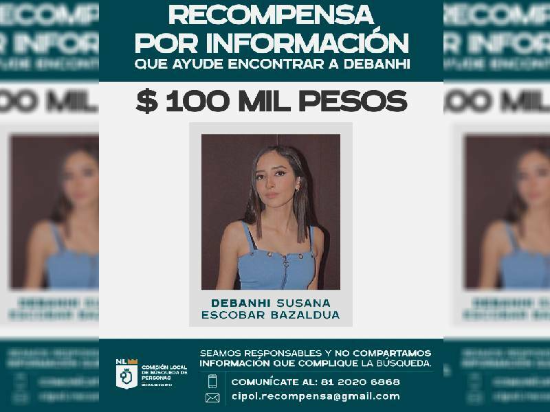 Ofrecen 100 mil pesos de recompensa por información sobre Debanhi Escobar