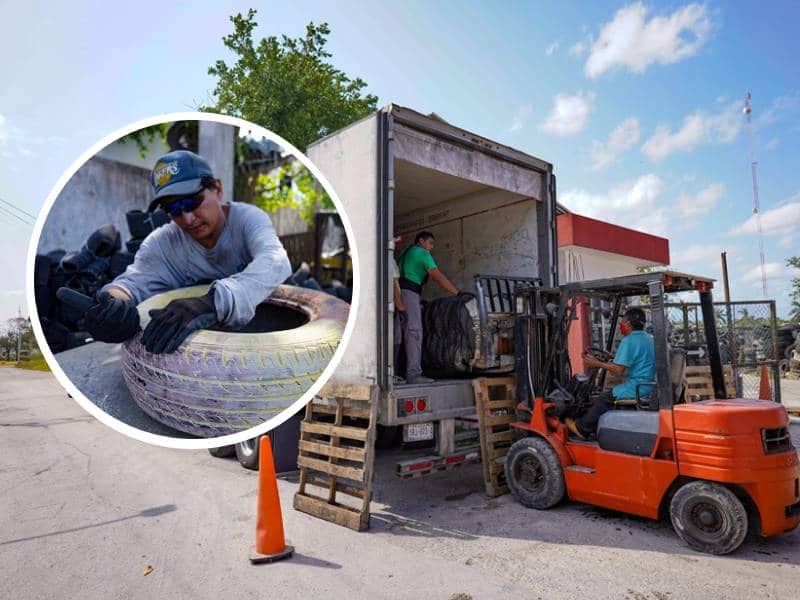 Envían 28 toneladas de desechos de neumáticos de Cozumel a Tabasco