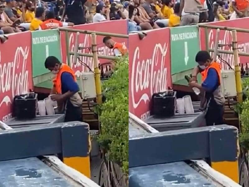 Video. Señalan a vendedor de rebajar cerveza con agua en estadio de Tigres