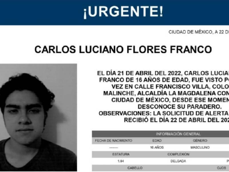 Se activa Alerta Amber para encontrar Carlos Luciano, adolescente desaparecido en CDMX