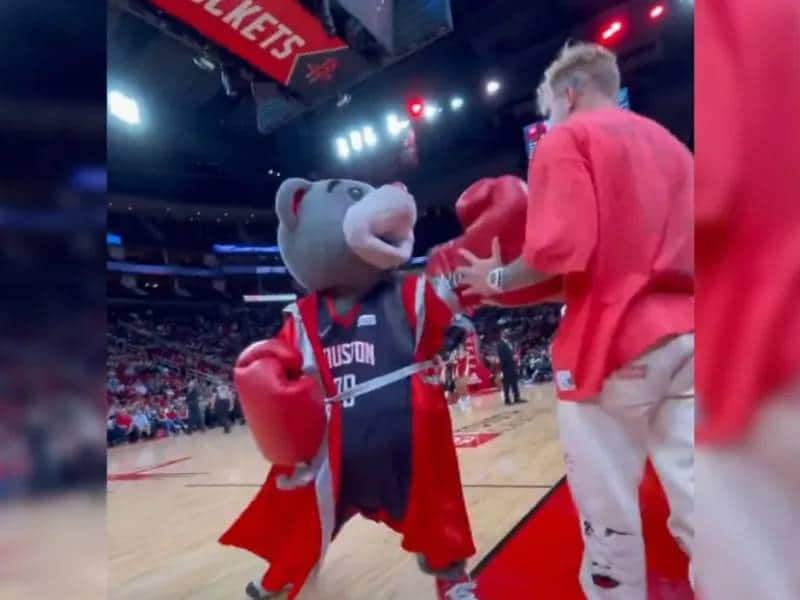 Video: Jake Paul ¡noquea! a la mascota de los Rockets de Houston