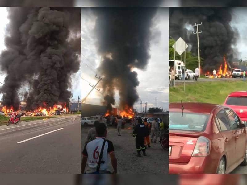 VIDEO: Accidente de tráiler calcina autos en carretera Coatzacoalcos