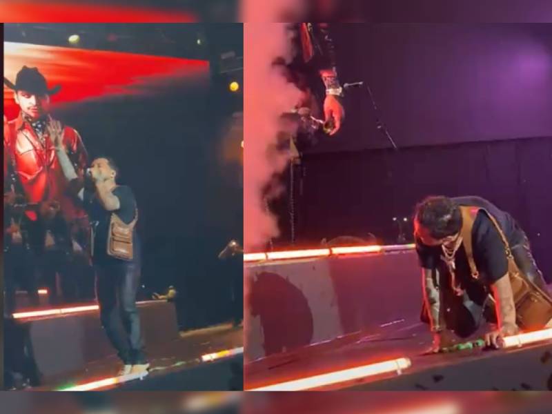 VIDEO: ¡Bajan! Christian Nodal se cae en pleno show