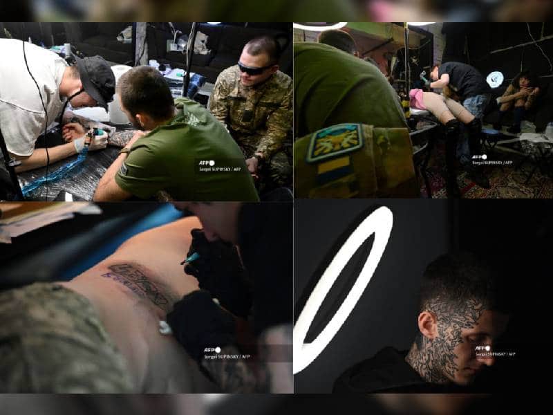 Patriotas se tatúan en pro del ejercito ucraniano en el festival ÔÇ£Art WeaponÔÇØ de Kiev