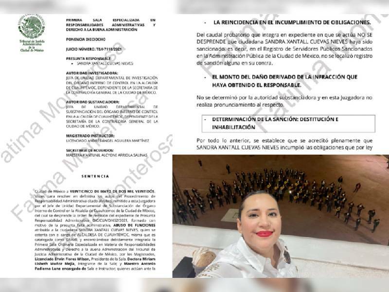 Tribunal ordena destitución e inhabilitación de Sandra Cuevas