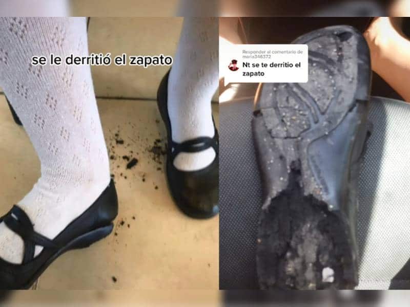 A joven estudiante se le derrite la suela de su zapato