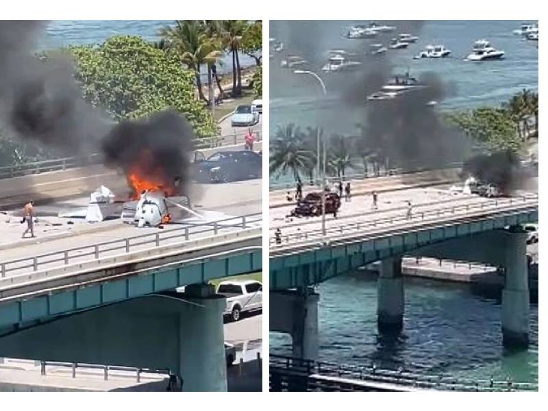 VIDEO_ Avioneta cae sobre puente y choca contra una camioneta en Miami