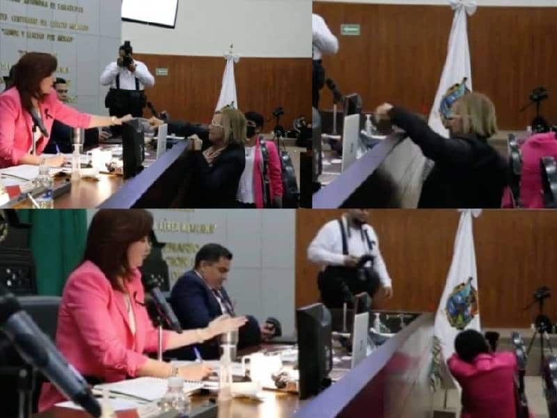 Diputada quiebra urna de cristal y lesiona a legisladora en Tamaulipas