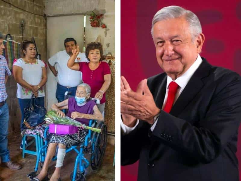 Abuelita de Tzucacab recibe flores del Presidente, por su cumpleaños 109
