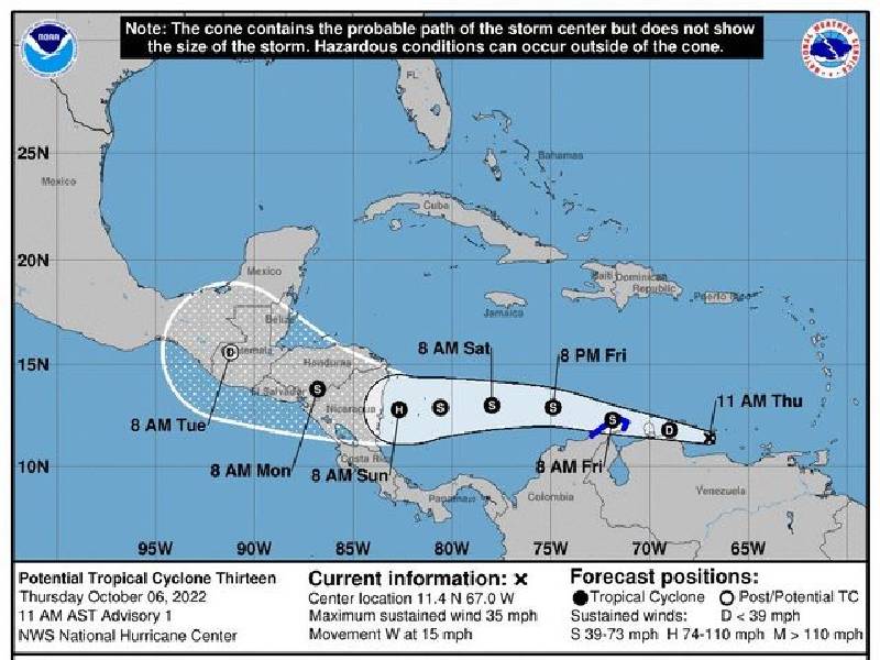 Se forma en el Caribe la tormenta tropical “Trece”
