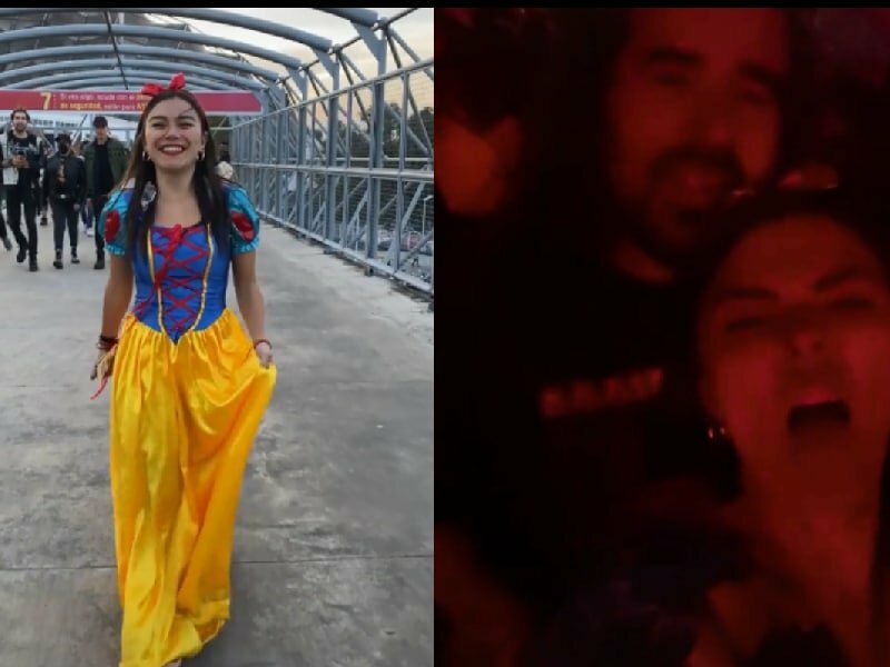 En el video se observa a la sonriente joven entrar al recinto con su típico vestido amarillo con azul tomarse fotos con otros fans y disfrutar del show