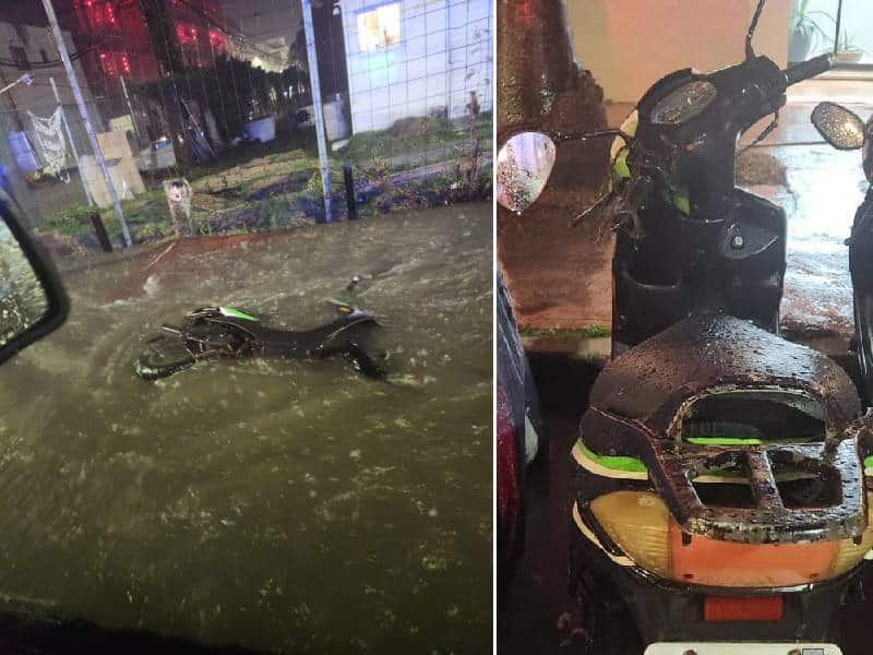 Policías Turísticos rescatan motocicleta que quedó bajo el agua lluvias