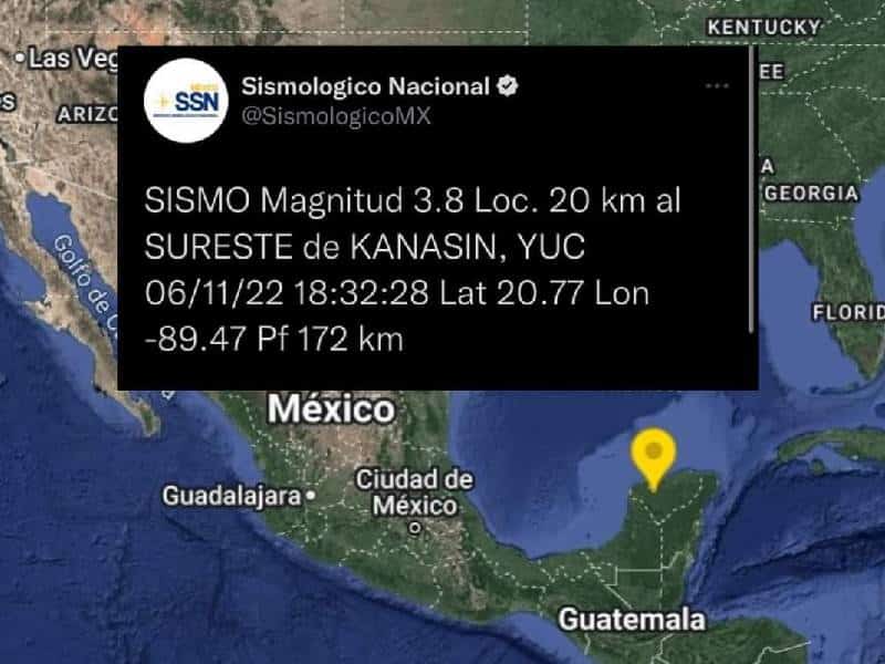 Se reporta sismo en Kanasín, Yucatán
