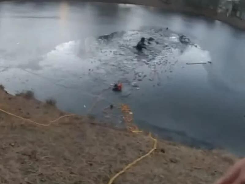 Video. Policías rescatan a niño que cayó en lago congelado