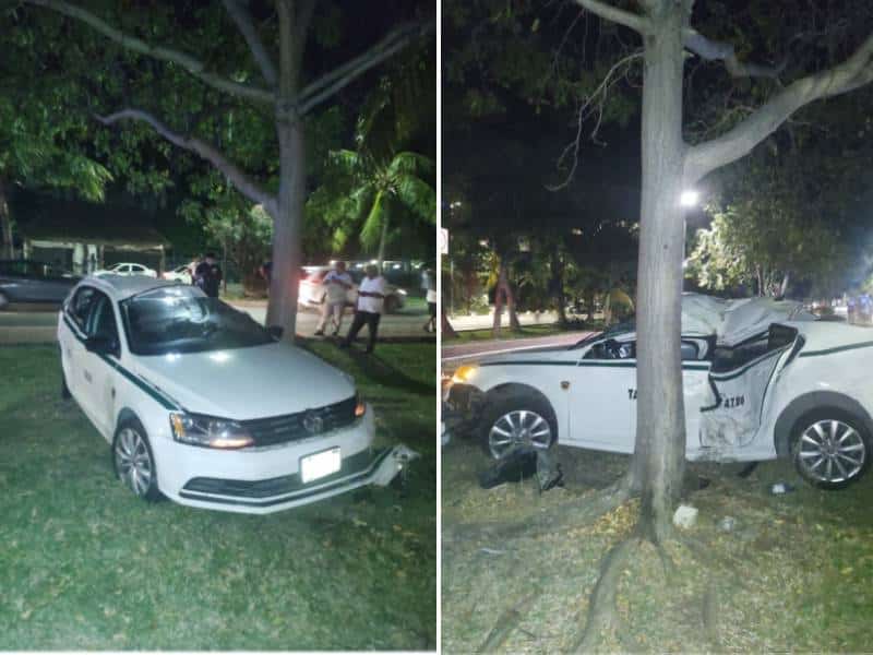 Taxista termina en el hospital por chocar con árbol en la zona hotelera de Cancún