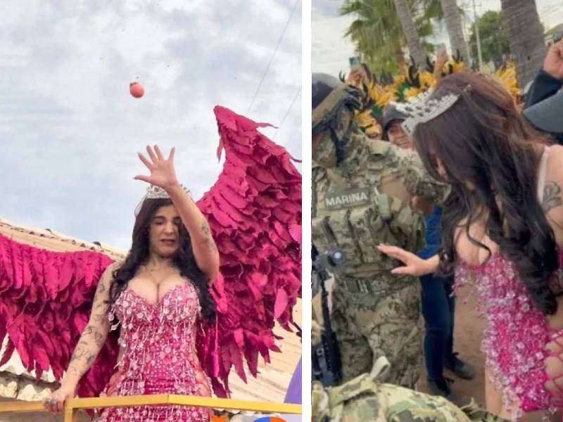 Marina escolta a Karely Ruiz tras ser recibida con “huevazos” en Carnaval de Guaymas