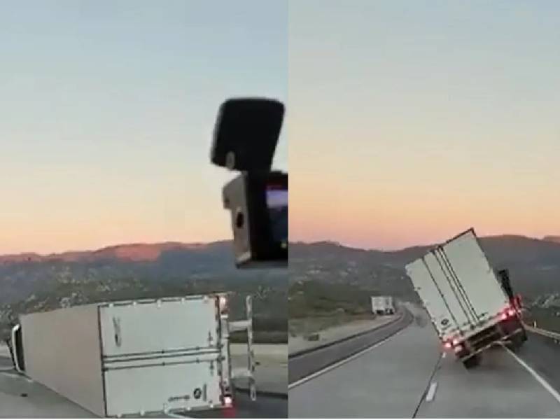 VIDEO: ¡De miedo! Viento vuelca camiones en La Rumorosa