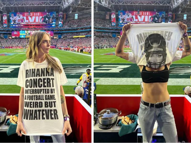 Cara Delevingne causa polémica en el Súper Bowl por playera de Rihanna
