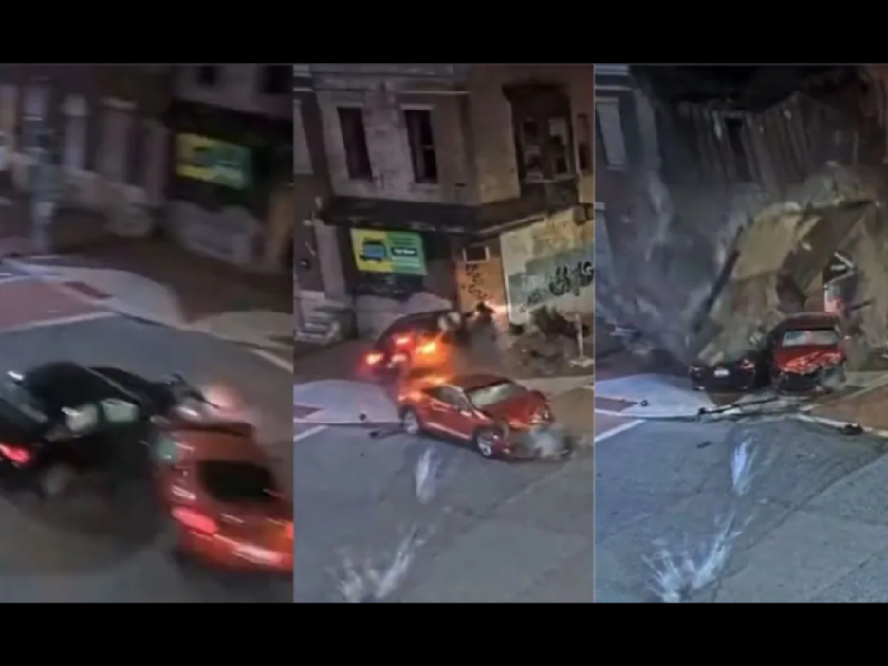 VIDEO_ Edificio colapsa tras choque de vehículos; un peatón murió