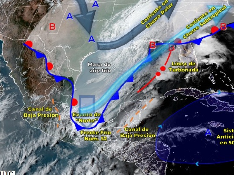 Frente Frío Núm 52 se extenderá al sureste de México