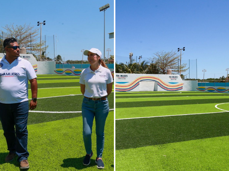 Atenea Gómez rehabilita otro espacio deportivo en Isla Mujeres