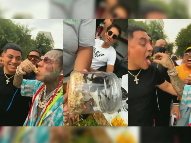 Video. Eduin Caz y ‘6ix9ine’ arman fiesta en calles de la CDMX; se comieron una tarántula