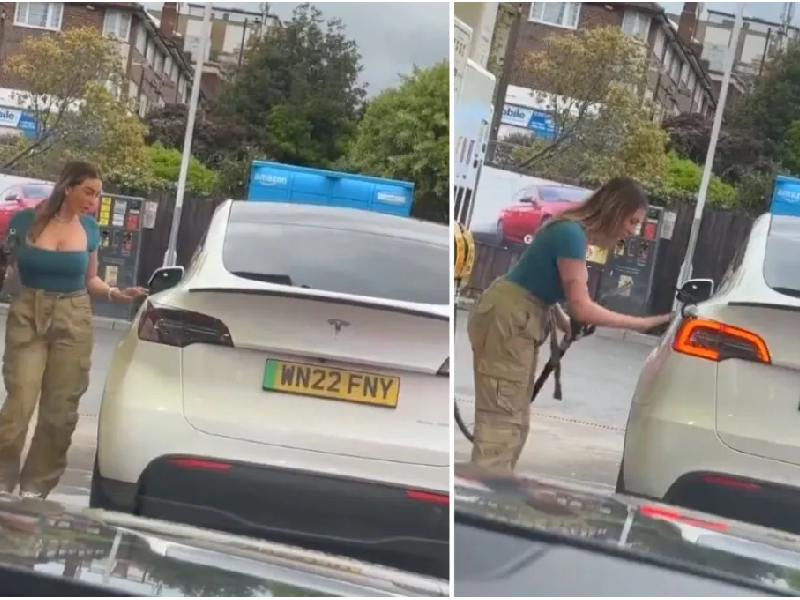 Video: Mujer intenta recargar gasolina… ¡¡a un auto eléctrico!!