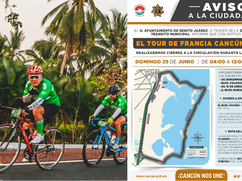 Cierres viales en Cancún por "Tour de Francia"