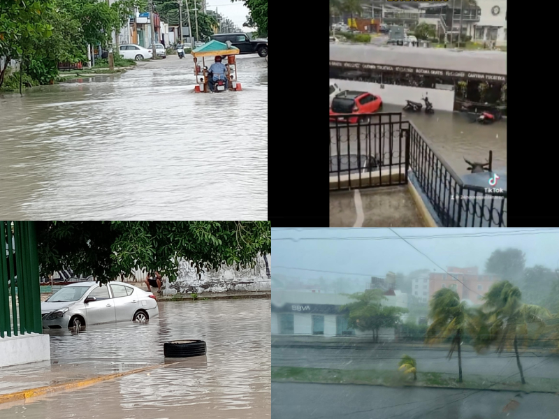 Una fuerte tromba afectó a Cancún esta tarde; inunda la ciudad