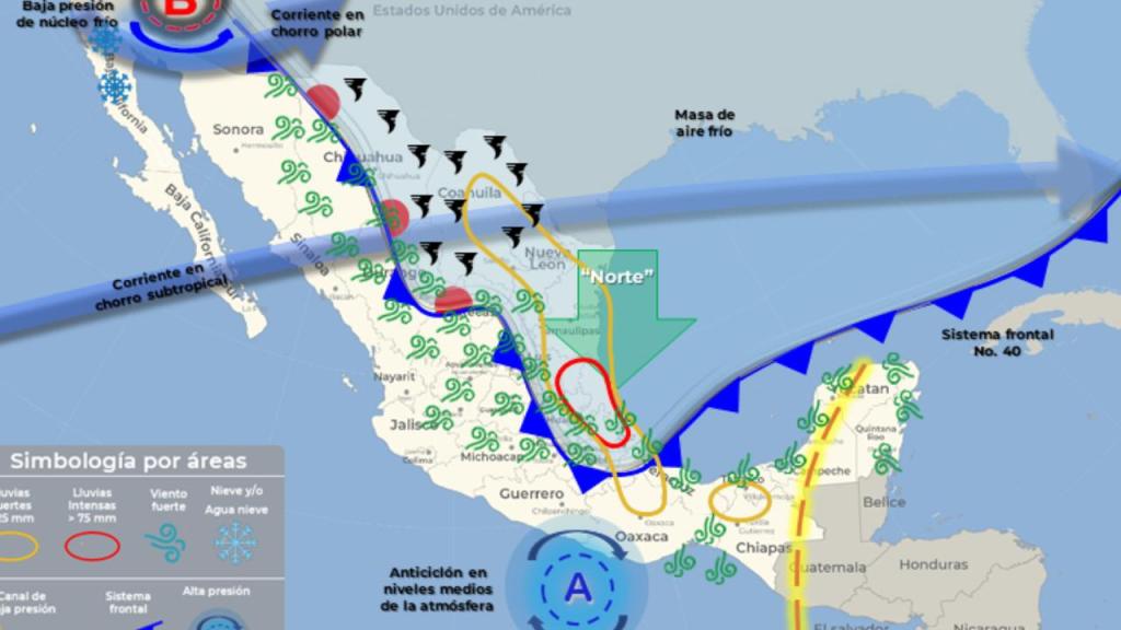Mapa de los fenómenos meteorológicos que afectan al país.